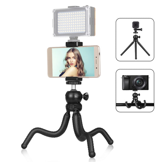 PULUZ Mini Octopus Supporto per treppiede flessibile con testa a sfera e morsetto per telefono + adattatore per treppiede e vite lunga per fotocamere reflex, GoPro, cellulare, dimensioni: 25 cm x 4,5 cm, 25cm Tripod + Phone Clamp