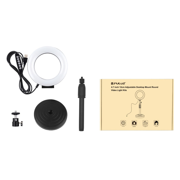 PULUZ 4.7 inch 12cm Curved Surface Ring Light + Round Base Desktop Mount USB 10 Modes 8 Colors RGBW Dimmable LED Ring Selfie Beauty Vlogging Photography...