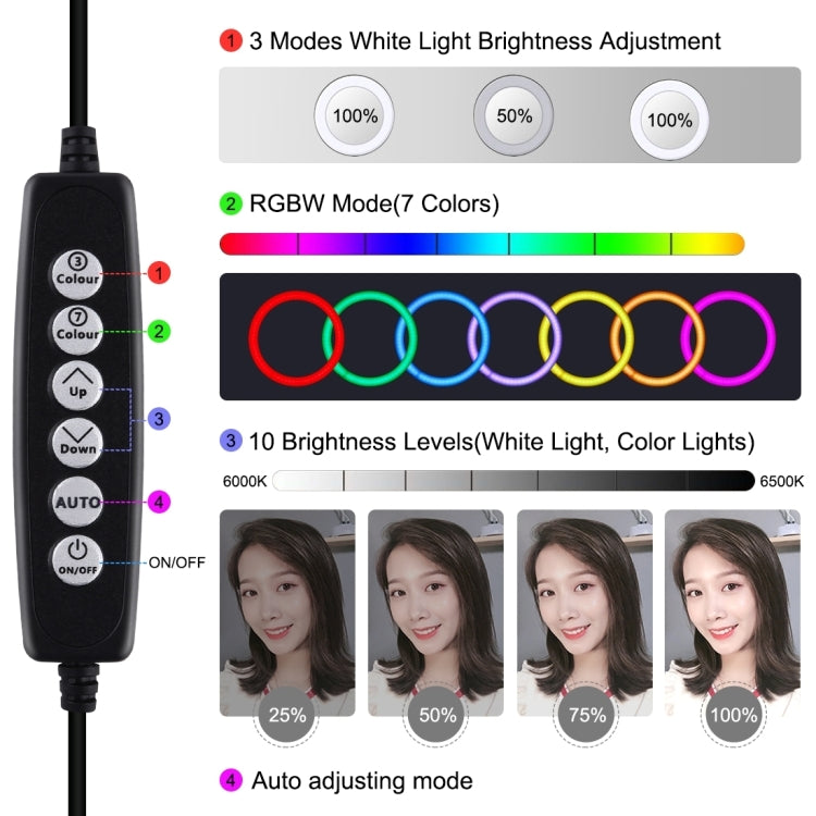 PULUZ 4.7 inch 12cm USB 10 Modes 8 Colors RGBW Dimmable LED Ring Vlogging Photography Video Lights + Desktop Tripod  Mount with Cold Shoe Tripod Ball He...