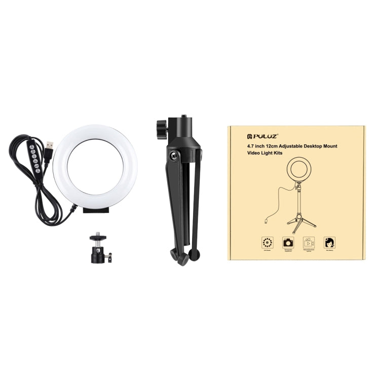 PULUZ 4.7 inch 12cm USB 10 Modes 8 Colors RGBW Dimmable LED Ring Vlogging Photography Video Lights + Desktop Tripod  Mount with Cold Shoe Tripod Ball He...
