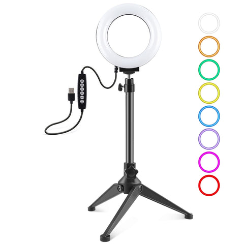 PULUZ 4,7 pollici 12 cm USB 10 modalità 8 colori RGBW dimmerabile anello LED Vlogging fotografia luci video + supporto per treppiede da tavolo con testa a sfera per treppiede con slitta fredda, 4.7 inch RGBW+Tripod Mount
