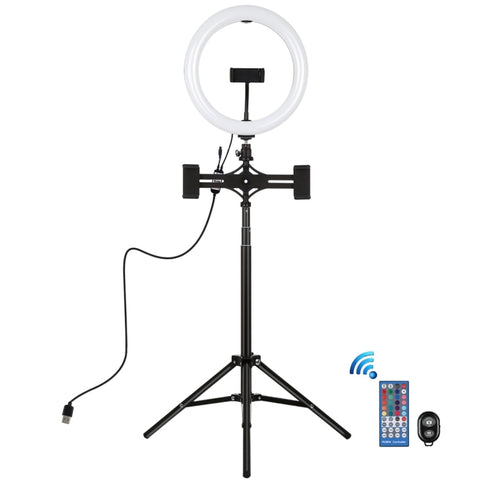 Luce RGBW de 10,2 pouces + trepied de 1,65 m + bâton pour double téléphone