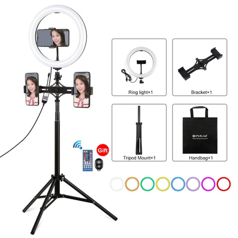 Luce RGBW de 10,2 pouces + trepied de 1,65 m + bâton pour double téléphone
