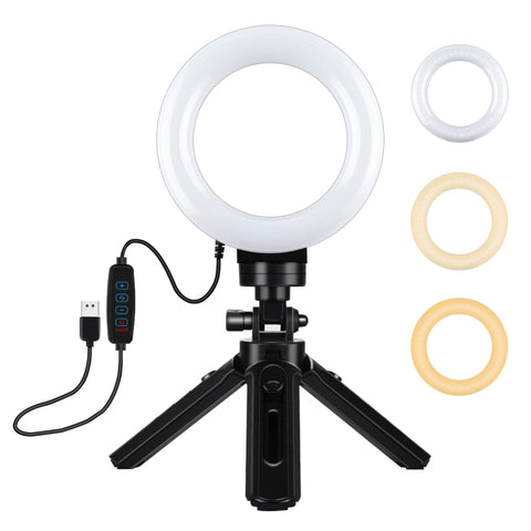 PULUZ 4,7 pollici 12 cm USB 3 modalità dimmerabile anello LED Vlogging fotografia luci video + kit di montaggio per treppiede tascabile con testa a sfera per treppiede con slitta fredda, 4.7 inch Light+Pocket Tripod