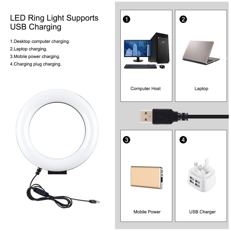 PULUZ 6.2 inch 16cm USB 3 Modes Dimmable LED Ring Vlogging Photography Video Lights + Pocket Tripod Mount Kit with Cold Shoe Tripod Ball Head           ...