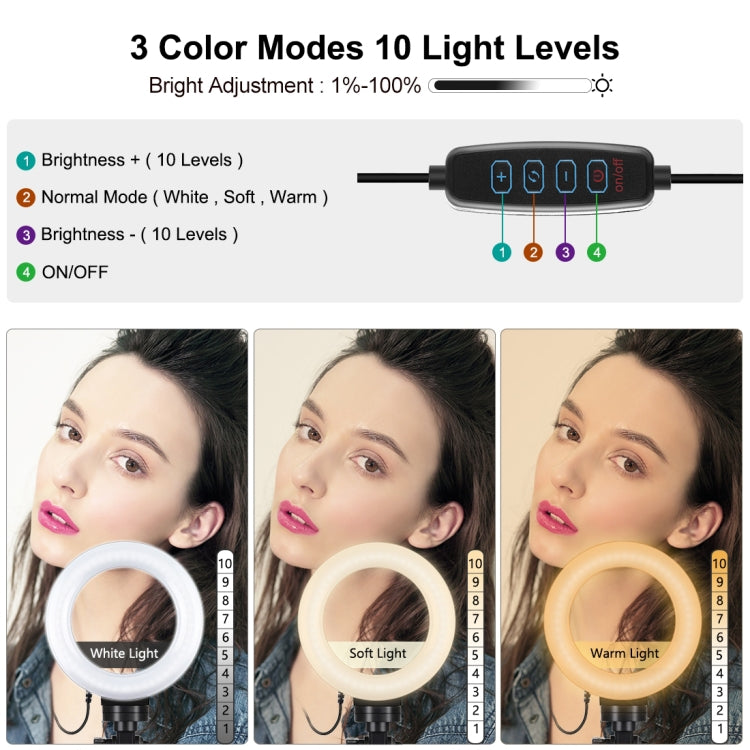 PULUZ 6.2 inch 16cm USB 3 Modes Dimmable LED Ring Vlogging Photography Video Lights + Pocket Tripod Mount Kit with Cold Shoe Tripod Ball Head           ...
