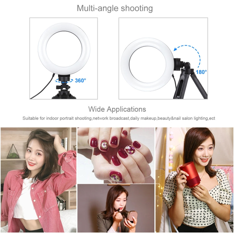 PULUZ 6.2 inch 16cm USB 3 Modes Dimmable LED Ring Vlogging Photography Video Lights + Pocket Tripod Mount Kit with Cold Shoe Tripod Ball Head           ...