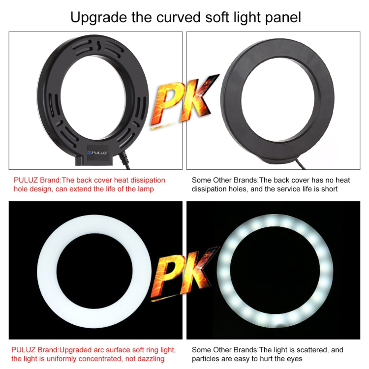 PULUZ 6.2 inch 16cm USB 3 Modes Dimmable LED Ring Vlogging Photography Video Lights + Pocket Tripod Mount Kit with Cold Shoe Tripod Ball Head           ...