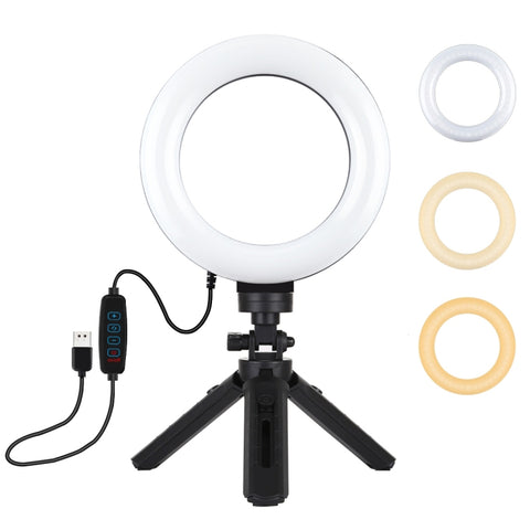 PULUZ 6,2 pollici 16 cm USB 3 modalità dimmerabile anello LED Vlogging fotografia luci video + kit di montaggio per treppiede tascabile con testa a sfera per treppiede con slitta fredda, 6.2 inch Light+Pocket Tripod