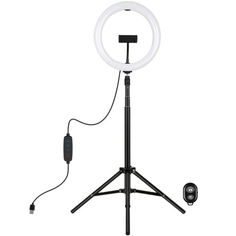 PULUZ 10,2 pouces 26 cm Luce + 1,65 m Support pour trépied Superficie curva USB 3 modalità Dimmerabile Double color Anello di temperatura Vlogging Luce video Kit de transmission depuis le vif avec morceau pour téléphone et télécommande pour selfie