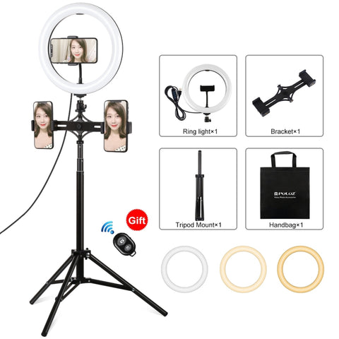 Lumière de 10,2 pouces + support pour pied de 1,65 m + bâton pour double téléphone