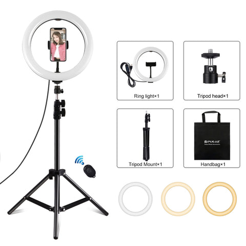 PULUZ 10,2 pouces 26 cm Anneau lumineux + 1,1 m Support pour trépied USB 3 modes Dimmerabile Double température couleur LED Lumière diffuse courbe Vlogging Selfie Photographie Lumière vidéo avec support pour téléphone et télécommande pour selfie