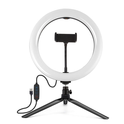 PULUZ 10.2 pouces 26 cm Selfie Beauty Light + Support pour trépied de bureau USB 3 modes Dimmerabile Anello LED Vlogging Selfie Fotografia Lucy video con testa a sfera per treppiede con slitta Fredda et morsetto per telefono