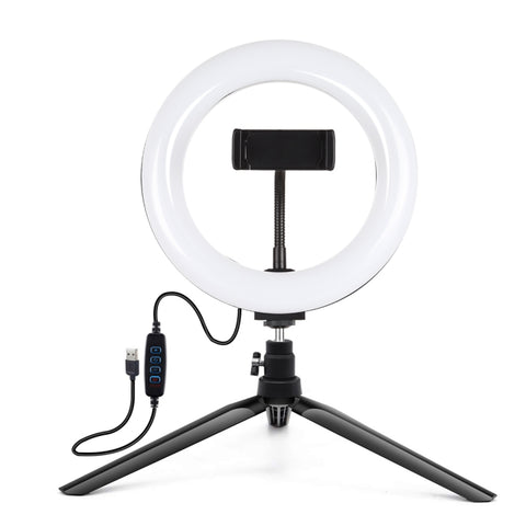 PULUZ 7,9 pollici 20 cm Luce + Supporto per treppiede da tavolo USB 3 modalità Dimmerabile Doppia temperatura colore LED Anello luminoso curvo Vlogging Selfie Bellezza Fotografia Luci video con morsetto per telefono, 7.9 inch + Desktop Tripod