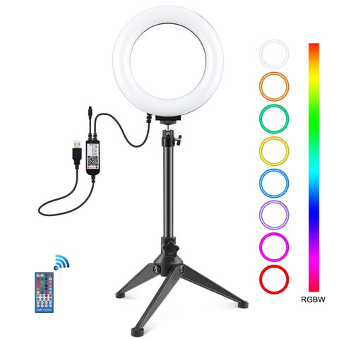 PULUZ 6,2 pollici 16 cm RGBW Luce + Supporto per treppiede da tavolo + Anello LED dimmerabile USB Vlogging Fotografia Luci video con testa a sfera per treppiede con slitta fredda e telecomando, Tripod Mount + 6.2 inch RGBW / Remote
