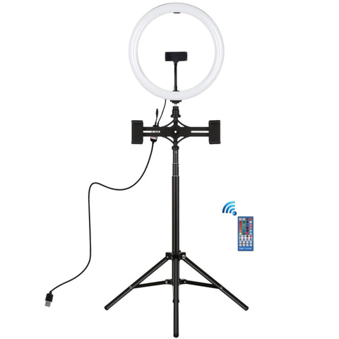 PULUZ 11,8 pollici 30 cm Luce RGBW + Supporto da 1,65 m + Staffe per doppio telefono Superficie curva RGBW Anello LED dimmerabile Kit per trasmissione dal vivo con luce Vlogging per selfie con adattatore per treppiede con slitta fredda, morsetto per te...