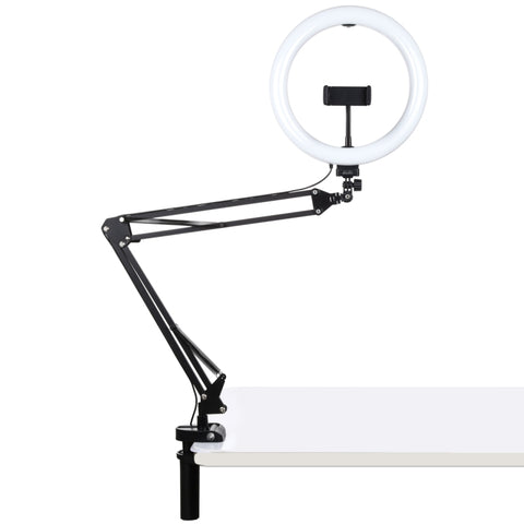 PULUZ 10,2 pouces 26 cm Lumière courbée sur l'anneau + support de table USB 3 modes réglables à double température couleur LED Vlogging Selfie Photographie Vidéo avec support pour téléphone, 10,2 pouces + support de bras