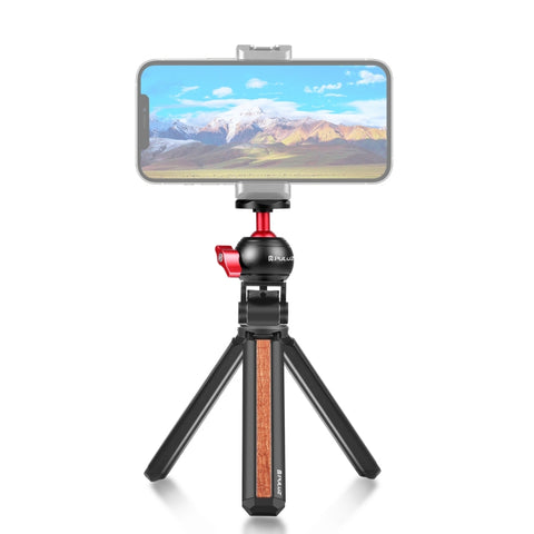 Supporto per treppiede dal vivo per vlogging da tavolo in legno intarsiato PULUZ con testa a sfera, Tripod with Ballhead