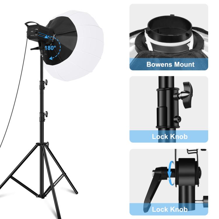 PULUZ 220V 150W 3200K-5600K Luce video da studio + supporto luce da 2,8 m + kit fotografico Softbox lanterna pieghevole da 65 cm, 120W 2700K-6500K Light 2.8m Light Holder Kit US Plug, 120W 2700K-6500K Light 2.8m Light Holder Kit AU Plug