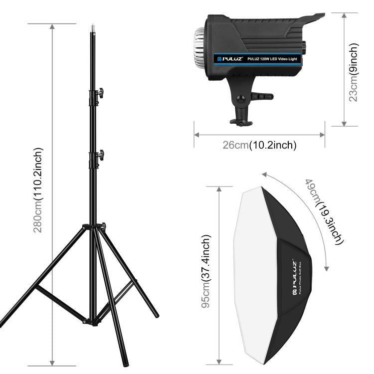 PULUZ 150W 3200K-5600K Kit luce stroboscopica per studio fotografico con riflettore Softbox e treppiede, 120W 2700K-6500K Light Kit US Plug, 120W 2700K-6500K Light Kit AU Plug, 120W 2700K-6500KK Light Kit EU Plug, 120W 2700K-6500K Light Kit UK Plug