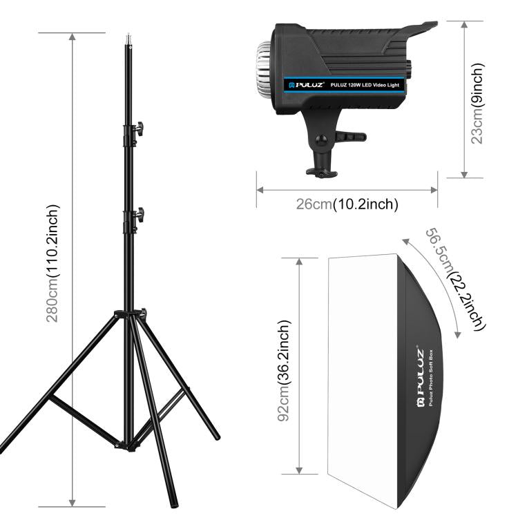 PULUZ 150W 3200K-5600K Kit luce stroboscopica per studio fotografico con riflettore Softbox e treppiede, Rectangle 120W 2700K-6500K Light Kit AU Plug, Rectangle 120W 2700K-6500K Light Kit EU Plug, Rectangle 120W 2700K-6500K Light Kit UK Plug