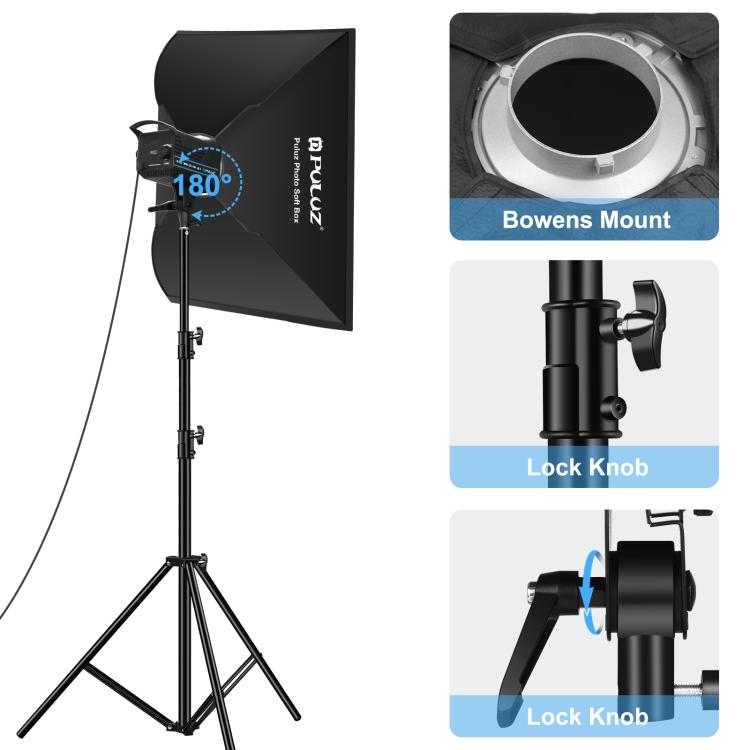 PULUZ 150W 3200K-5600K Kit luce stroboscopica per studio fotografico con riflettore Softbox e treppiede, Rectangle 120W 2700K-6500K Light Kit AU Plug, Rectangle 120W 2700K-6500K Light Kit EU Plug, Rectangle 120W 2700K-6500K Light Kit UK Plug