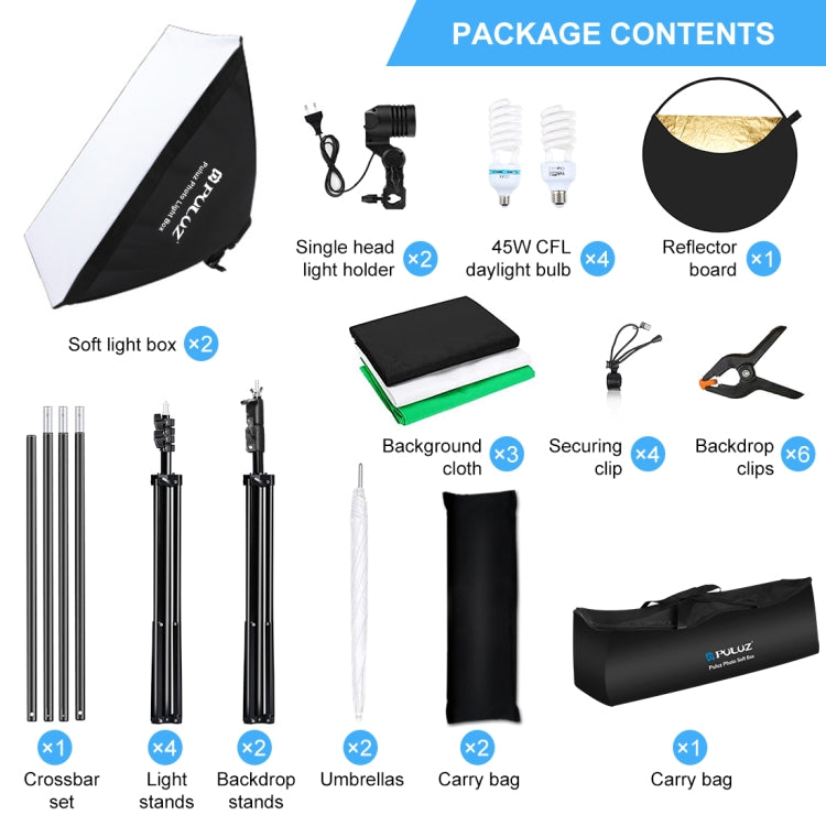 Kit Softbox Fotografico PULUZ con Luce LED, Sfondo, Supporto