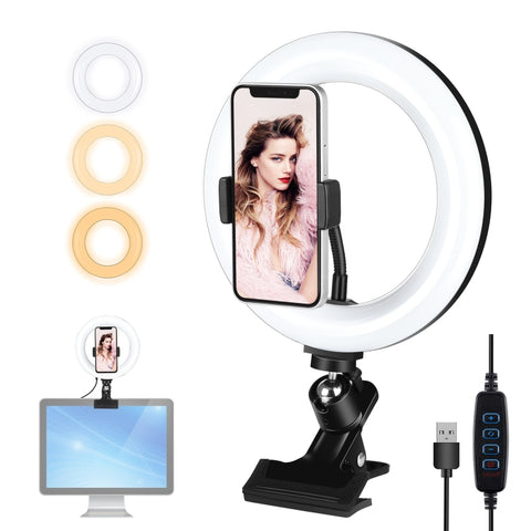 PULUZ 7,9 pollici 20 cm Anello Selfie Luce + Clip per monitor 3 modalità USB Dimmerabile Doppia temperatura colore LED Curvo Vlogging Fotografia Kit luci video con morsetto per telefono, 7.9 inch+Clip