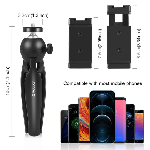 Kit Vlogger lumière vidéo pour smartphone avec transmission directement PULUZ avec micro + lumière LED + support pour trépied + support pour morceau de téléphone, micro + LED + trépied + lampe