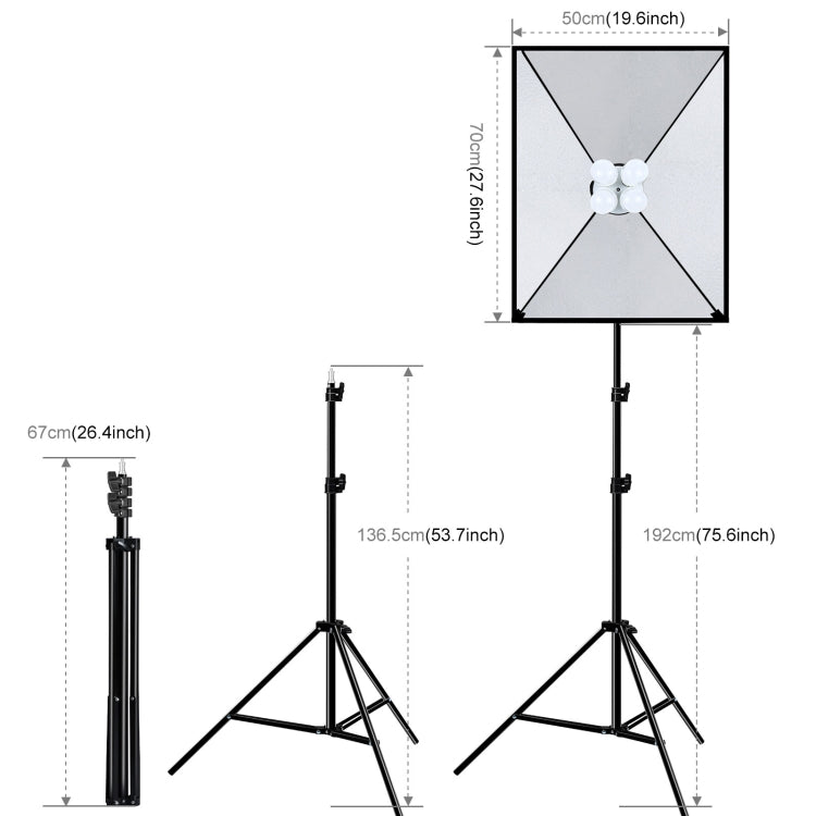 PULUZ Softbox Kit di illuminazione 2 pezzi 50x70 cm Attrezzatura fotografica professionale per studio fotografico con 8 lampadine E27 20W E27 con attacco E27 Kit di illuminazione per riprese di ritratti / Fotografia pubblicitaria di moda