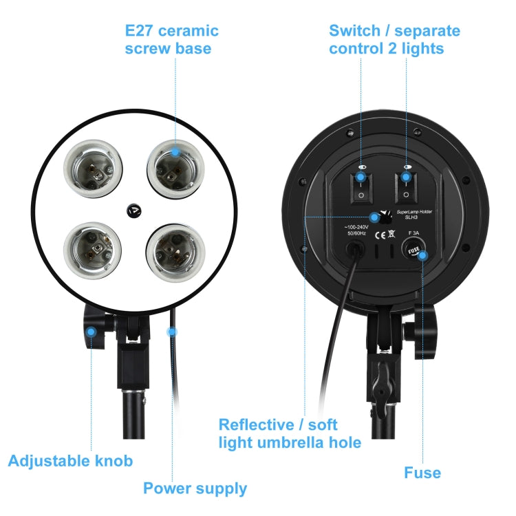 PULUZ Softbox Kit di illuminazione 2 pezzi 50x70 cm Attrezzatura fotografica professionale per studio fotografico con 8 lampadine E27 20W E27 con attacco E27 Kit di illuminazione per riprese di ritratti / Fotografia pubblicitaria di moda