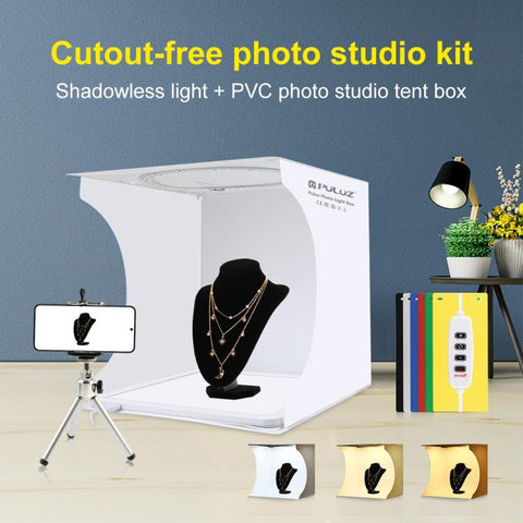 PULUZ Pannello luminoso ad anello pieghevole da 30 cm, illuminazione fotografica, studio di ripresa, tenda, kit con pannello luminoso senza ombre, 30cm Folding Box + Shadowless Light