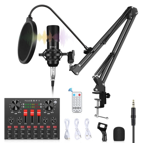 PULUZ Scheda audio Trasmissione dal vivo Mixer audio Bluetooth Kit microfono da studio con braccio a forbice a sospensione e supporto antiurto in metallo, versione cinese, Sound Mixer+Microphone, Chinese Version