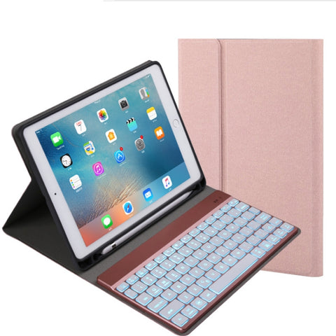 Tastiera Bluetooth rimovibile 508A + custodia tablet in pelle con chiusura orizzontale con supporto e retroilluminazione colorata per iPad Pro 9,7 pollici, iPad Air, iPad Air 2, iPad 9,7 pollici (2017), iPad 9,7 pollici (2018), 508A Champagne Gold�����...