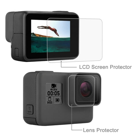 Pellicola salvaschermo PULUZ per obiettivo HD + pellicola in vetro temperato per display LCD per GoPro HERO7 Nero /HERO7 Argento / HERO7 Bianco /6 /5, For GoPro HERO6 /5