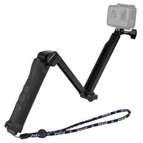 PULUZ Treppiede pieghevole con impugnatura a 3 vie Monopied avec extension selfie-stick pour GoPro, Insta360 ONE R, DJI Osmo Action et autre caméra d'action, Longueur: 20-58 cm, Longueur: 20-58 cm, Longueur: 20-58 cm(AE)