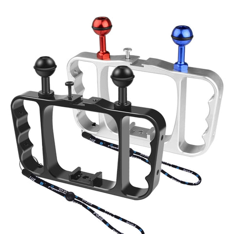 PULUZ Double support pour lampe sous-marine portable CNC en aluminium avec cordon pour GoPro Hero11 Black / HERO10 Black / HERO9 Black /HERO8 / HERO7 /6/5/5 Session /4 Session /4/3+ /3/2/1, Insta360 ONE R, DJI Osmo Action et autres caméras d'action