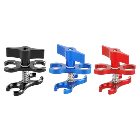 PULUZ Morsetto a doppia sfera Staffa per fotocamera subacquea a foro aperto Morsetto per torcia a molla in alluminio CNC per sistema di fotografia subacquea subacquea, Dual Ball Open Hole (Bleu), Dual Ball Open Hole (Rouge), Dual Ball Open Hole (Noir)