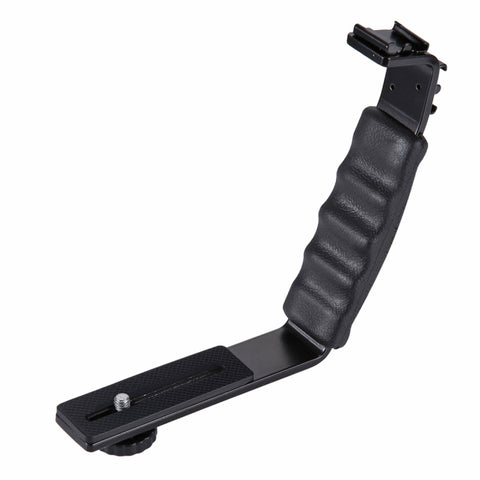 Supporto per impugnatura portatile con staffa a forma di L PULUZ con supporti per pattino freddo a doppio lato per flash video, fotocamera DSLR, Bracket