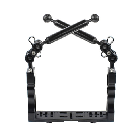 PULUZ Stabilizzatore per vassoio in alluminio a doppia impugnatura con 2 morsetti a doppia sfera in lega di alluminio e braccio galleggiante da 2 x 7 pollici per custodie per fotocamere subacquee, 2 x Dual Ball(Black), 2 x Dual Ball(Blue)