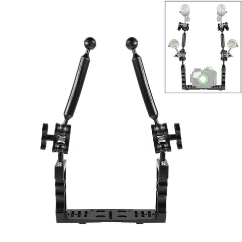 PULUZ Stabilizzatore per vassoio in alluminio a doppia impugnatura con 2 morsetti a doppia sfera in lega di alluminio e braccio galleggiante da 2 x 7 pollici per custodie per fotocamere subacquee, 2 x Dual Ball(Black), 2 x Dual Ball(Blue)
