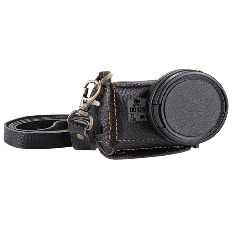 PULUZ per GoPro HERO7 Nero /6 /5 Custodia in vera pelle con texture litchi con set foro per chiave e tracolla e lente UV 52mm, For GoPro HERO5 Black, For GoPro HERO5 Brown