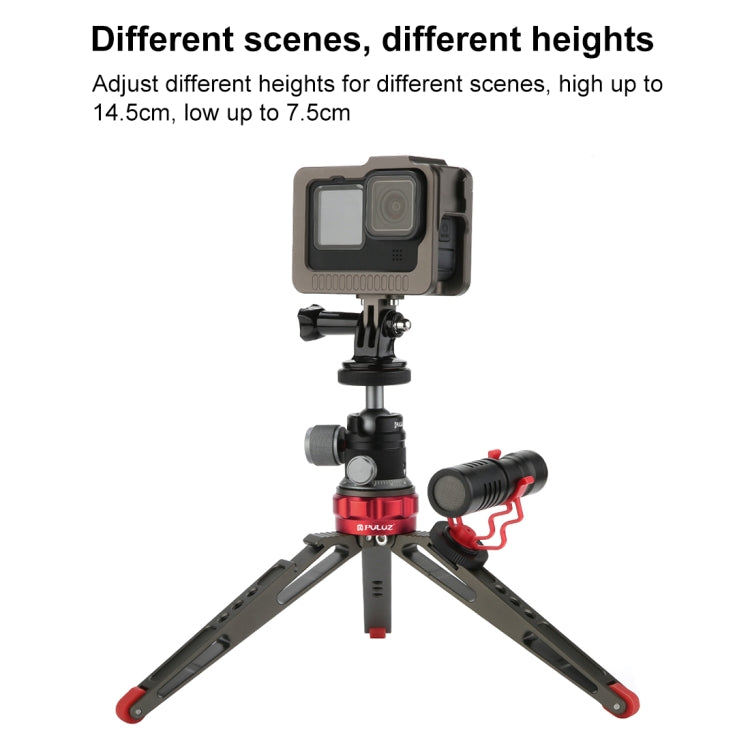 PULUZ Supporto per treppiede da tavolo per vlogging live con basi per scarpe fredde per DSLR e fotocamere digitali, altezza regolabile: 7,5-14,5 cm, Desktop Live Tripod