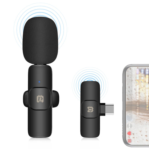 Microphone avec rivière pour la lecture du bruit de cravate sans fil PULUZ pour appareils de type C / USB-C, prend en charge la prise en charge du téléphone, microphone sans fil de type C