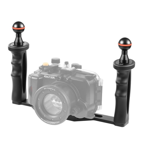 Stabilizzatore per vassoio in lega di alluminio a doppia impugnatura PULUZ per custodie per fotocamere subacquee, B Type Alloy Tray Stabilizer(Black)