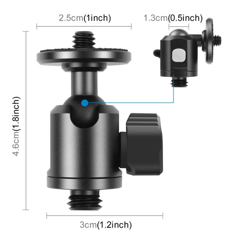Adattatore per testa a sfera per treppiede in metallo con vite esterna PULUZ da 3/8 pollici con blocco della manopola, 3/8 inch Outer Screw