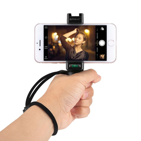 PULUZ Vlogging Trasmissione in diretta Impugnatura portatile Stabilizzatore per selfie Rig Supporto adattatore per treppiede in ABS con base per scarpa fredda e cinturino da polso, Handheld Grip