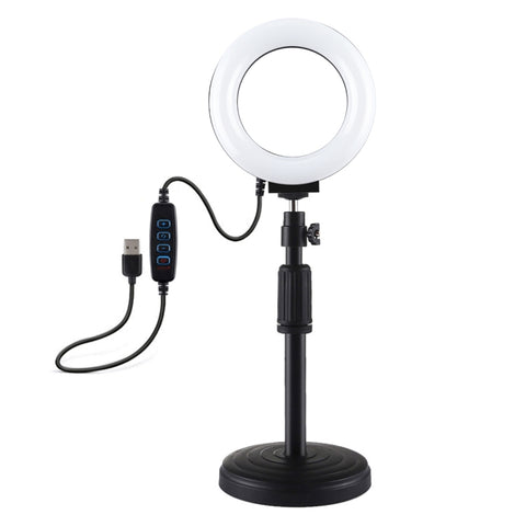 Supporto da tavolo con base rotonda PULUZ + luce video vlogging ad anello LED dimmerabile da 4,7 pollici 12 cm 3 modalità, altezza regolabile: 15,5 cm-25,5 cm, supporto da tavolo+4.7 pollici