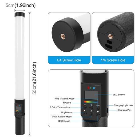 PULUZ 190 LED Photo Stick portatile Luce di riempimento RGB a colori con Barndoor, 190 LEDs RGB Fill Light with Barndoor