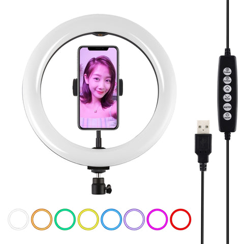 PULUZ 10.2 pouces 26 cm USB 10 modalités 8 couleurs RGBW variateur d'intensité LED Vlogging photographie vidéo avec écran de souris avec fente pour téléphone et câble pour téléphone, 10,2 pouces RGBW